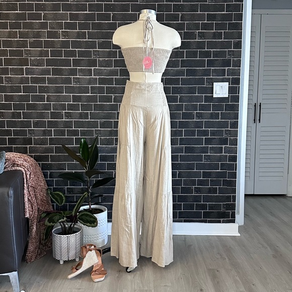CHIC LINEN HALTER TOP & WIDE LEG PANT SET - Picture 5 of 12